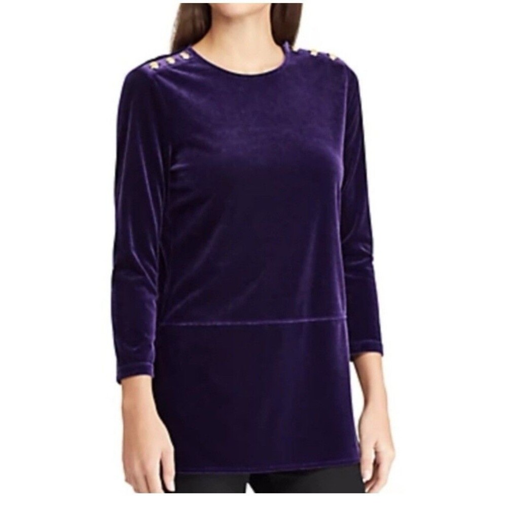 Ralph Lauren Black‎ Label Top Size M Medium Purple Velvet Gold Buttons Gold RARE - Picture 2 of 13